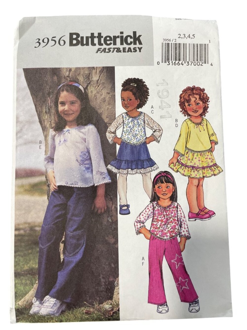 Butterick 3956 Girls Sewing Pattern Sizes 2-3-4-5 Top Skirt & Pants Retro CUT